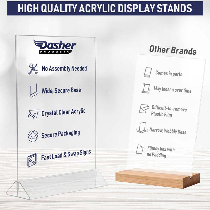 Dasher Products Acrylic Sign Holder 8.5 x 11, T-Shape Menu Holder with Bottom-Loading Design, Plastic Stands for Brochures, Flyers, Menus, and Displays. Double-Sided Display Stand for Tabletop Signs and More (6 Pack) - Image 3
